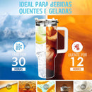 ROMANTIC CROWN Copo Térmico Inox Portátil 1200ml/600ml com Tampa e Canudo Garrafa Térmica Inoxidável