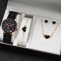 Conjunto De Jóias Da Moda Acessórios Femininos Colar Pulseira Brincos Anel Preto Branco Data Noite Brilho Estético Prese