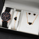 Conjunto De Jóias Da Moda Acessórios Femininos Colar Pulseira Brincos Anel Preto Branco Data Noite Brilho Estético Prese